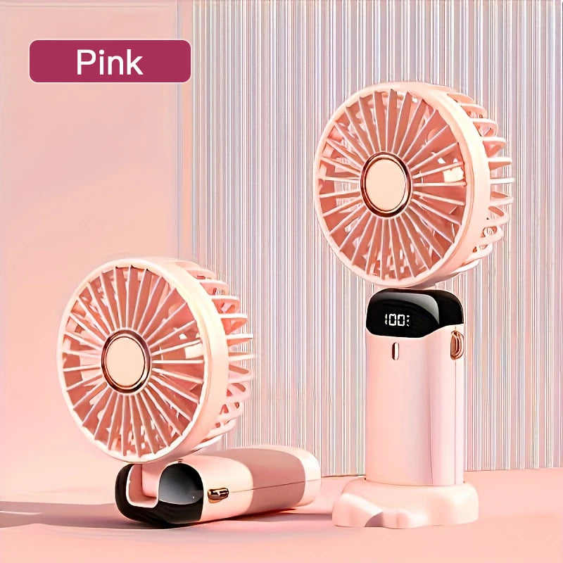 Portable Mini Fan With 6 Speeds LED USB Rechargeable