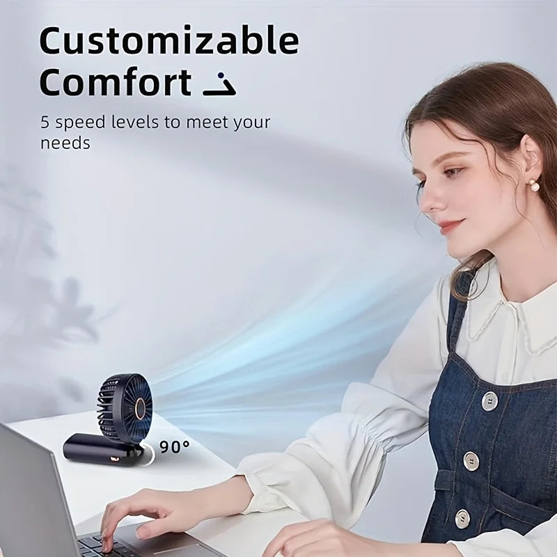 Portable Mini Fan With 6 Speeds LED USB Rechargeable