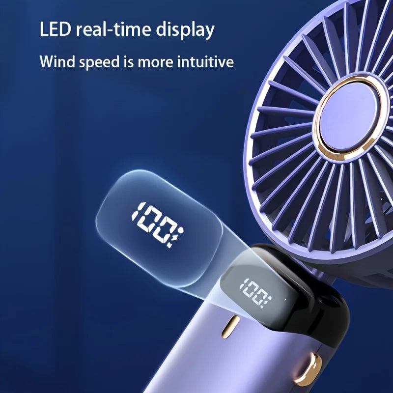 Portable Mini Fan With 6 Speeds LED USB Rechargeable