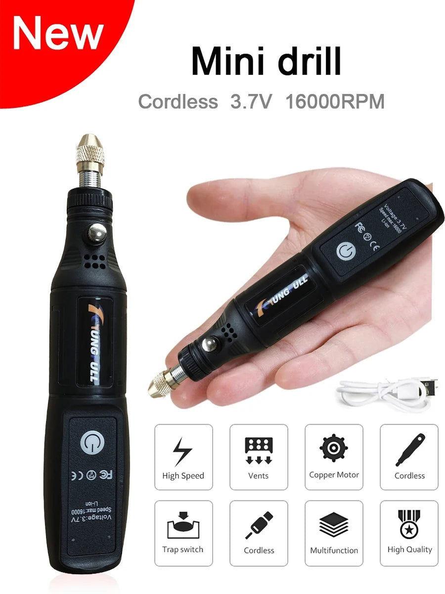 Mini Electric Drill USB Wireless Mini Handheld Drill Rotary Tool