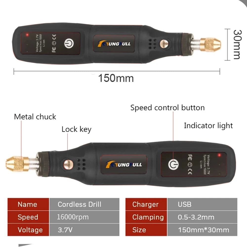 Mini Electric Drill USB Wireless Mini Handheld Drill Rotary Tool
