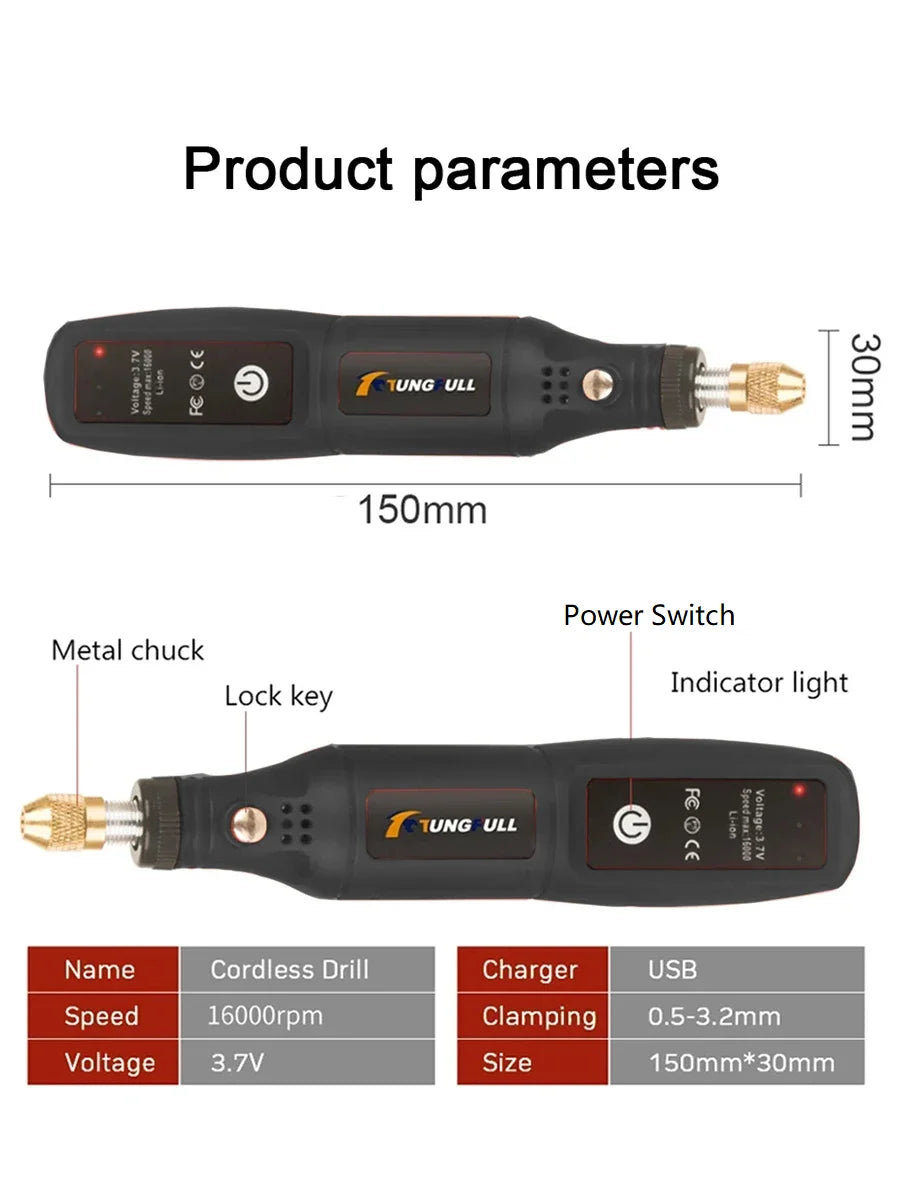 Mini Electric Drill USB Wireless Mini Handheld Drill Rotary Tool