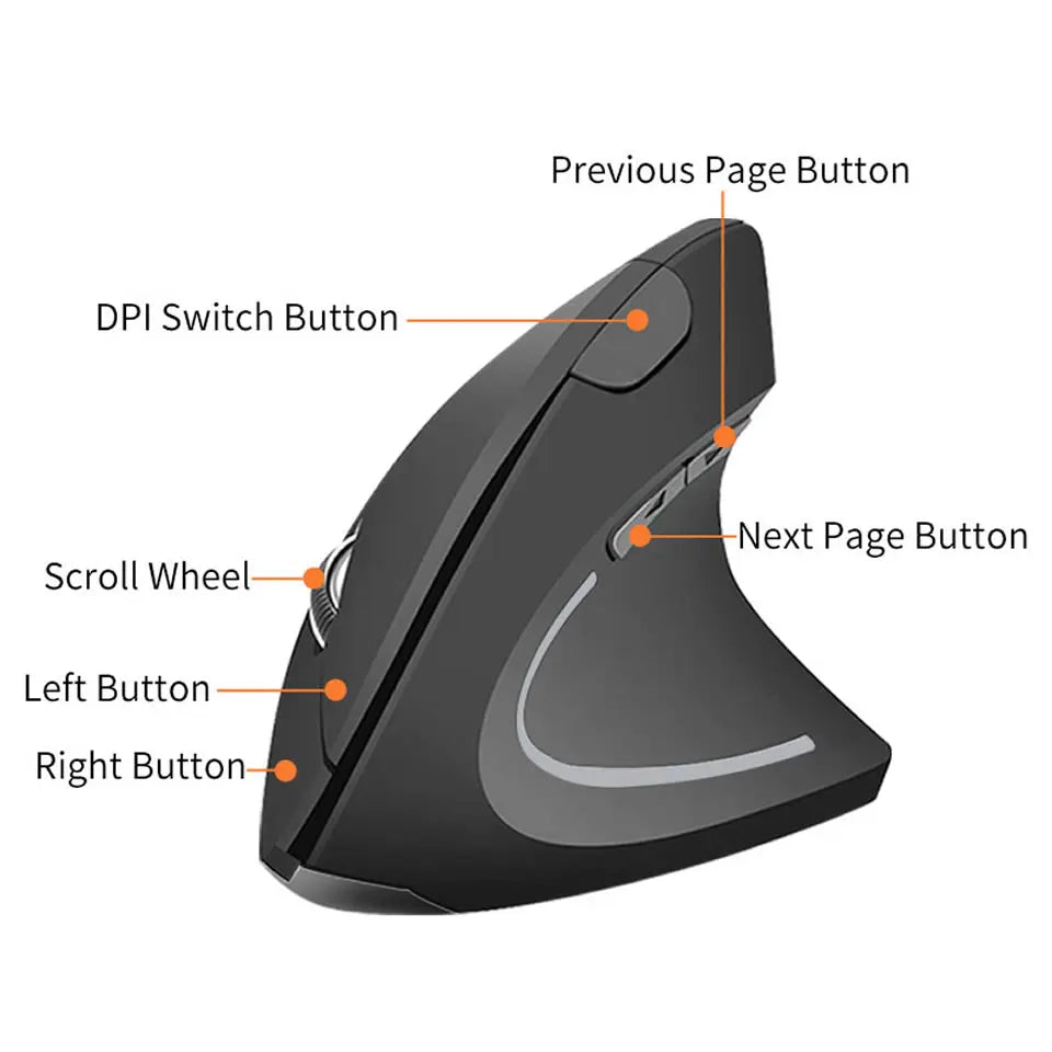 Vertical Wireless USB Mouse Ergonomic Rechargeable Portable