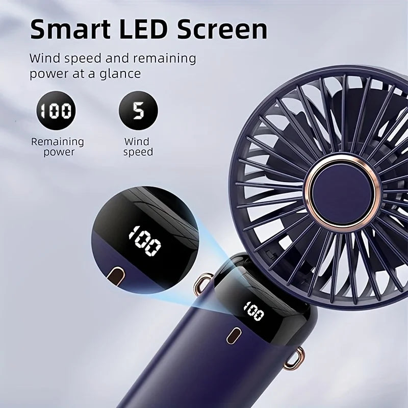 Portable Mini Fan With 6 Speeds LED USB Rechargeable