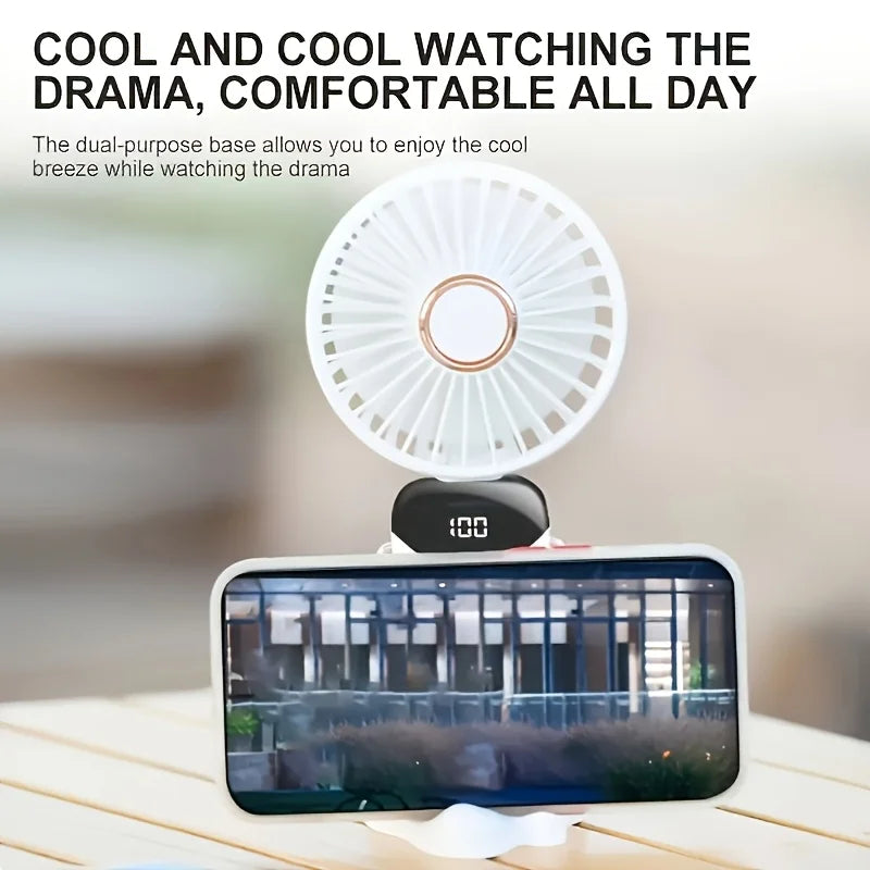 Portable Mini Fan With 6 Speeds LED USB Rechargeable