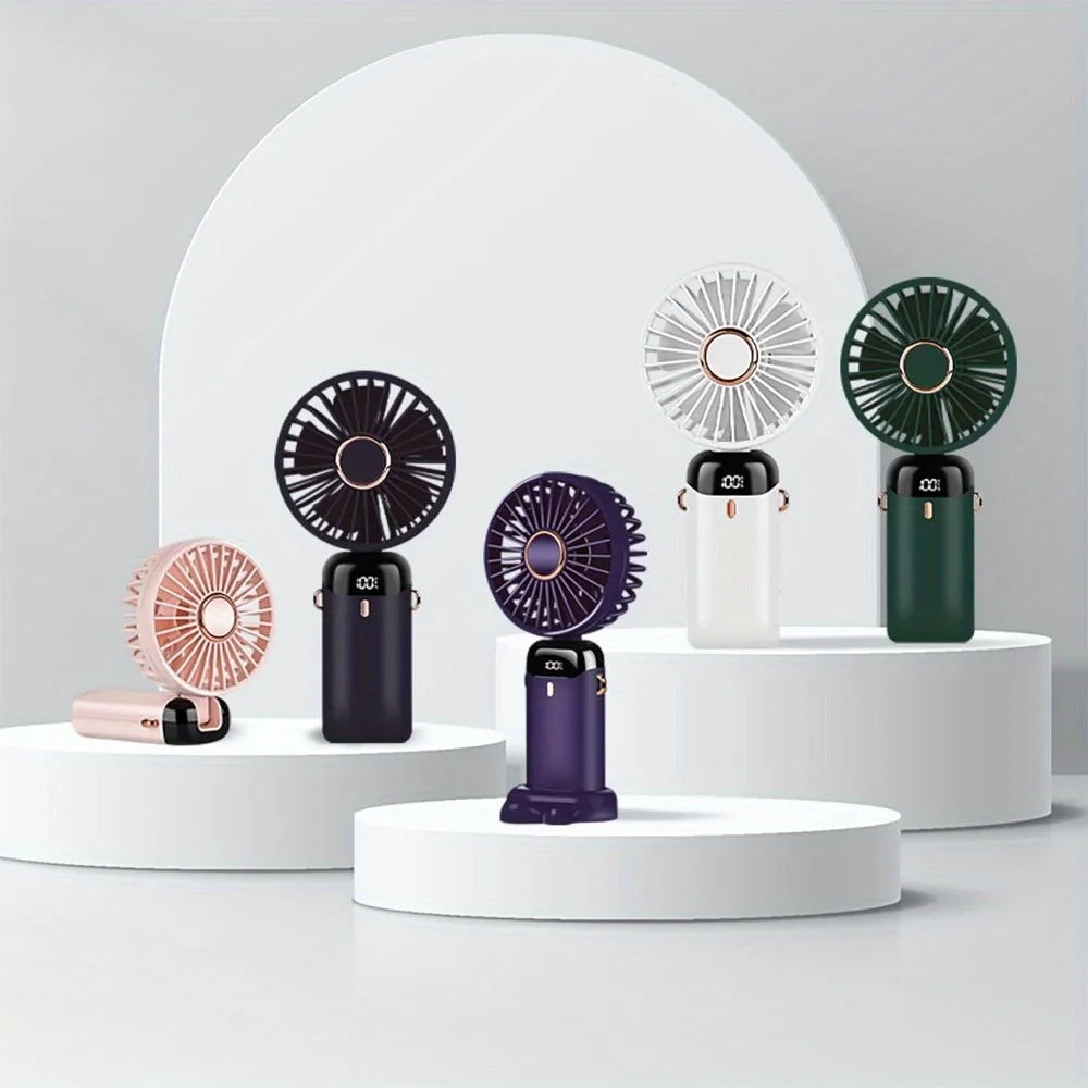 Portable Mini Fan With 6 Speeds LED USB Rechargeable