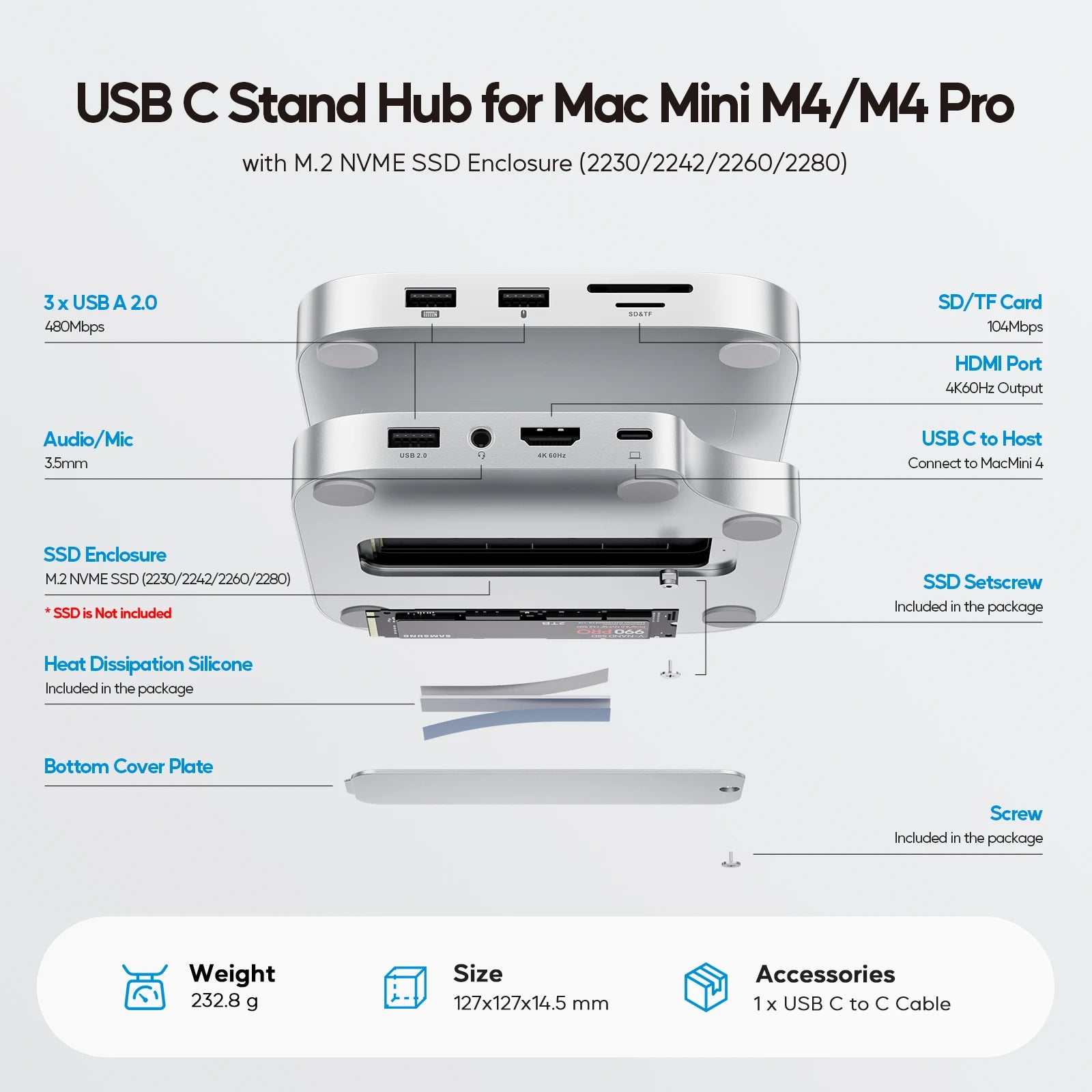 Mac Mini M4 Dock with 4TB SSD Enclosure,