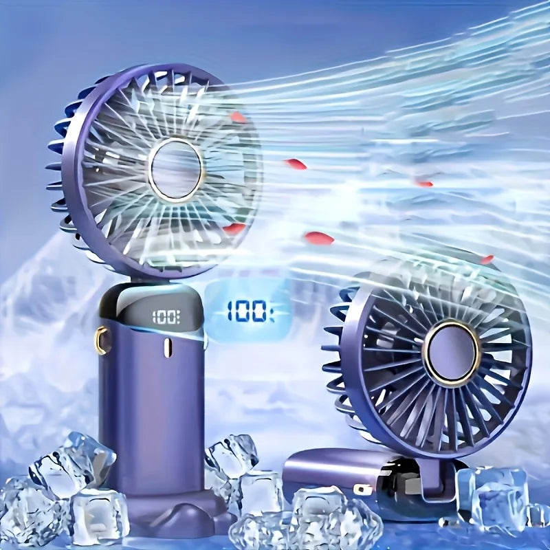 Portable Mini Fan With 6 Speeds LED USB Rechargeable