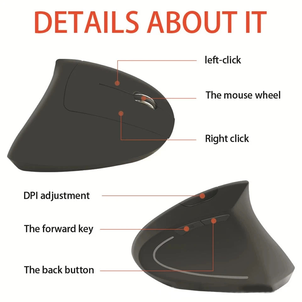 Vertical Wireless USB Mouse Ergonomic Rechargeable Portable