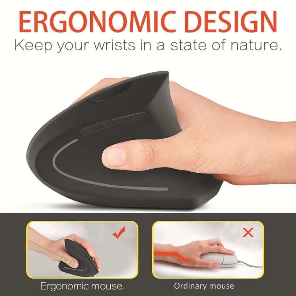 Vertical Wireless USB Mouse Ergonomic Rechargeable Portable