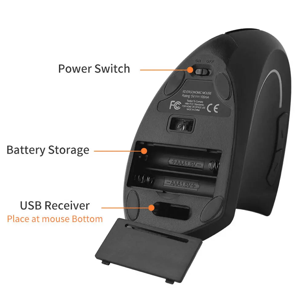 Vertical Wireless USB Mouse Ergonomic Rechargeable Portable
