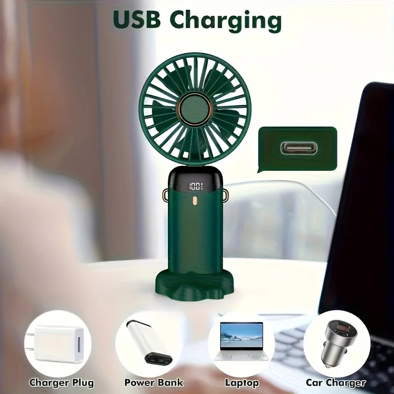 Portable Mini Fan With 6 Speeds LED USB Rechargeable