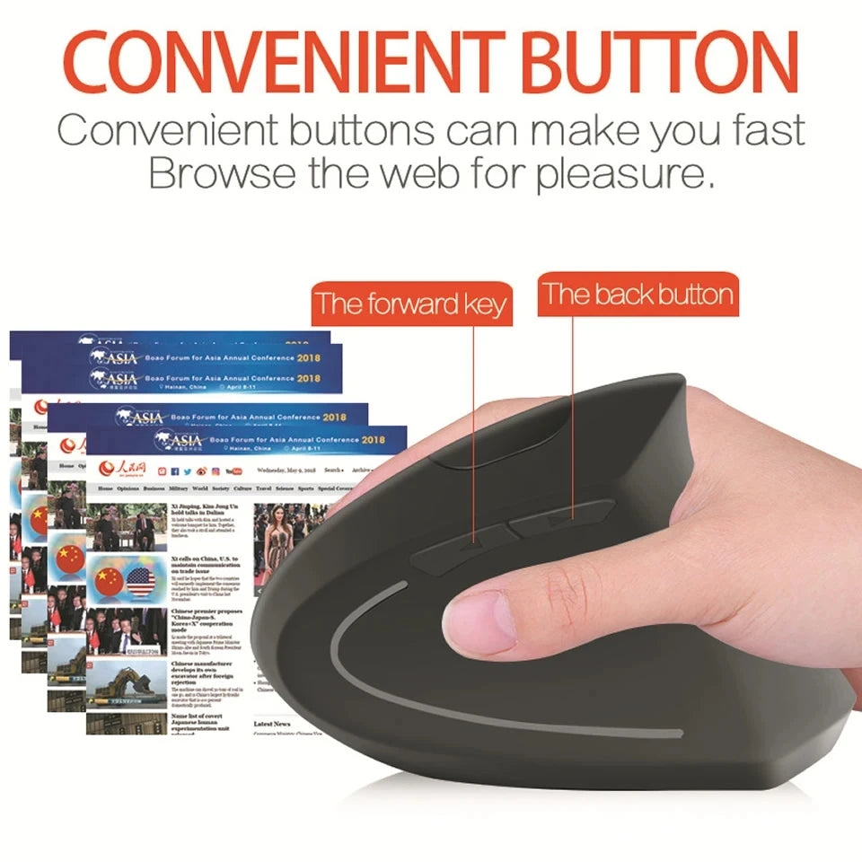 Vertical Wireless USB Mouse Ergonomic Rechargeable Portable